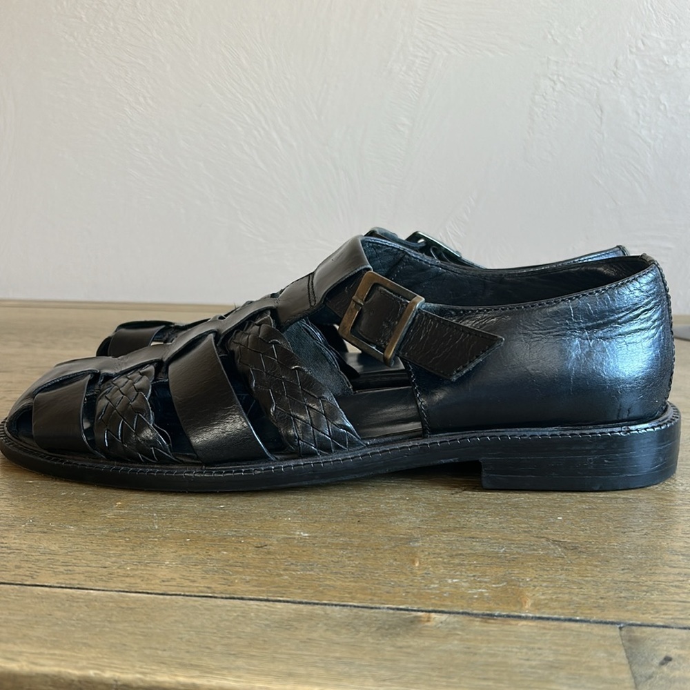 Vibram Fisherman Men's Black Braided Leather Sandals. Size 11. Made in Italy. - Picture 3 of 9